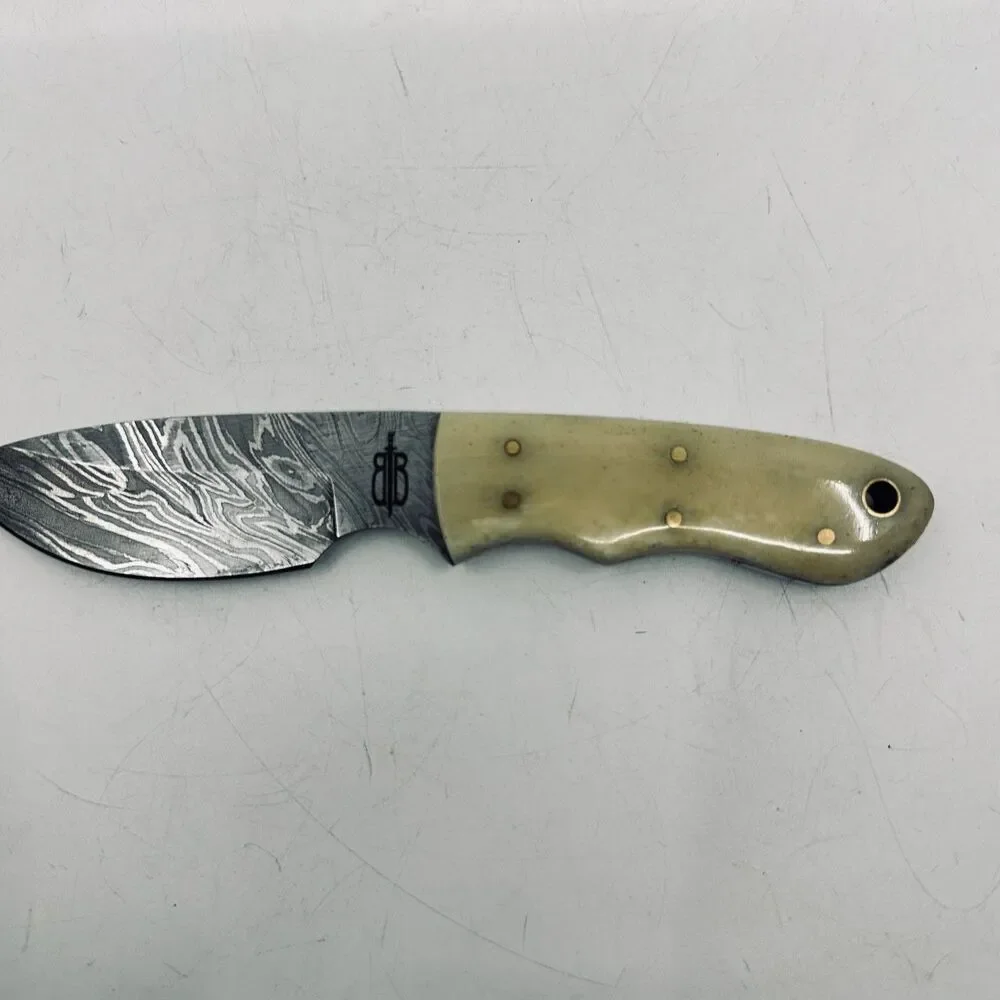 Handmade Damascus Steel Hunting Knife Bone Handle Leather Sheath